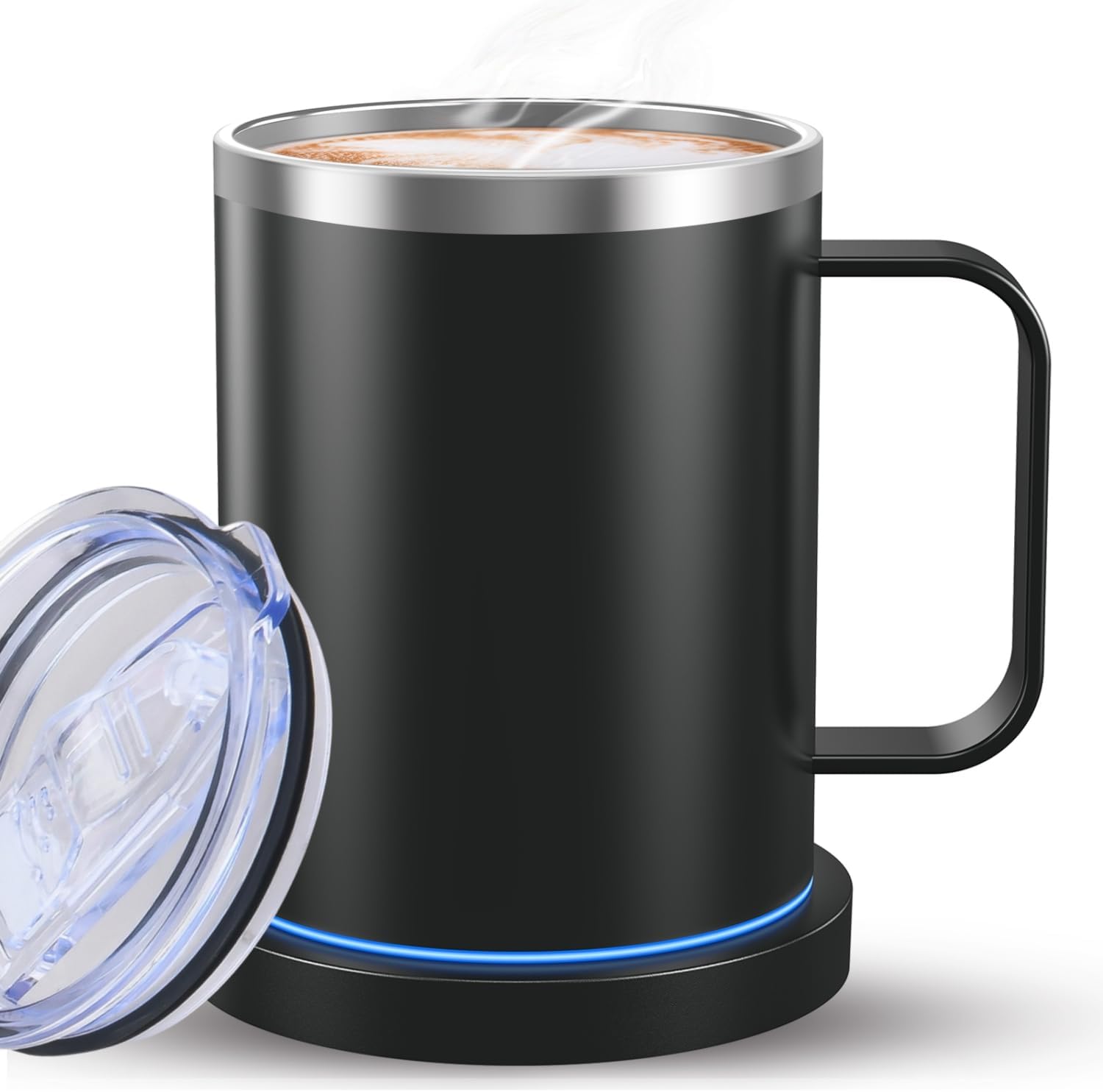 Espresso Mug Hotter & Mug Set,Sensible Self Heating Mug,Stainless Metal Mug with Sliding Sip Lid 12 oZ,for Desktop Residence Workplace Scorching Drink Cup,Reward for Espresso Lovers, Heating Up to131°F-149°F