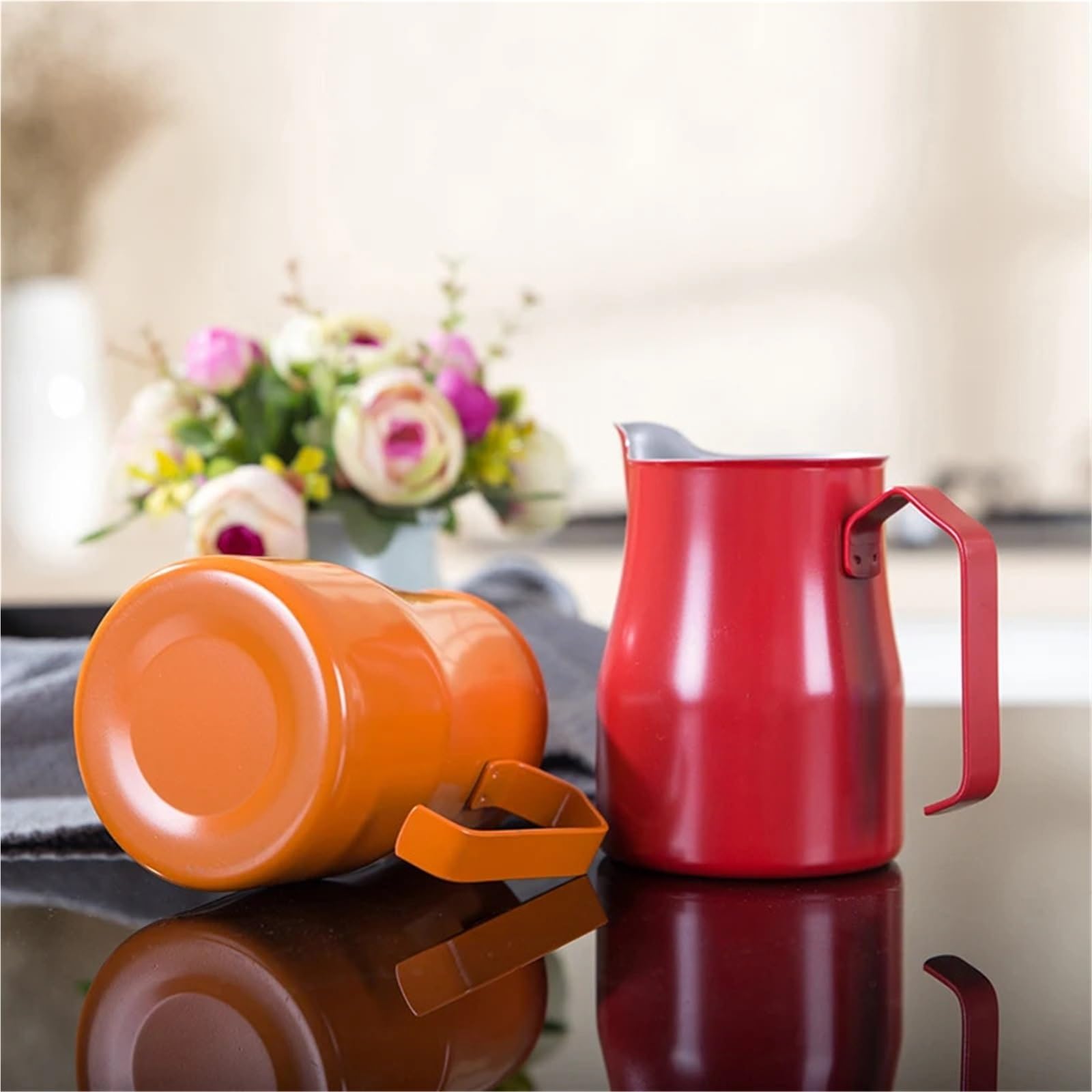 Jarra De Leche De Acero Inoxidable Jarra for espumar leche de acero inoxidable: vierta sobre la tetera café Taza for humeante(500ml,WHITE)