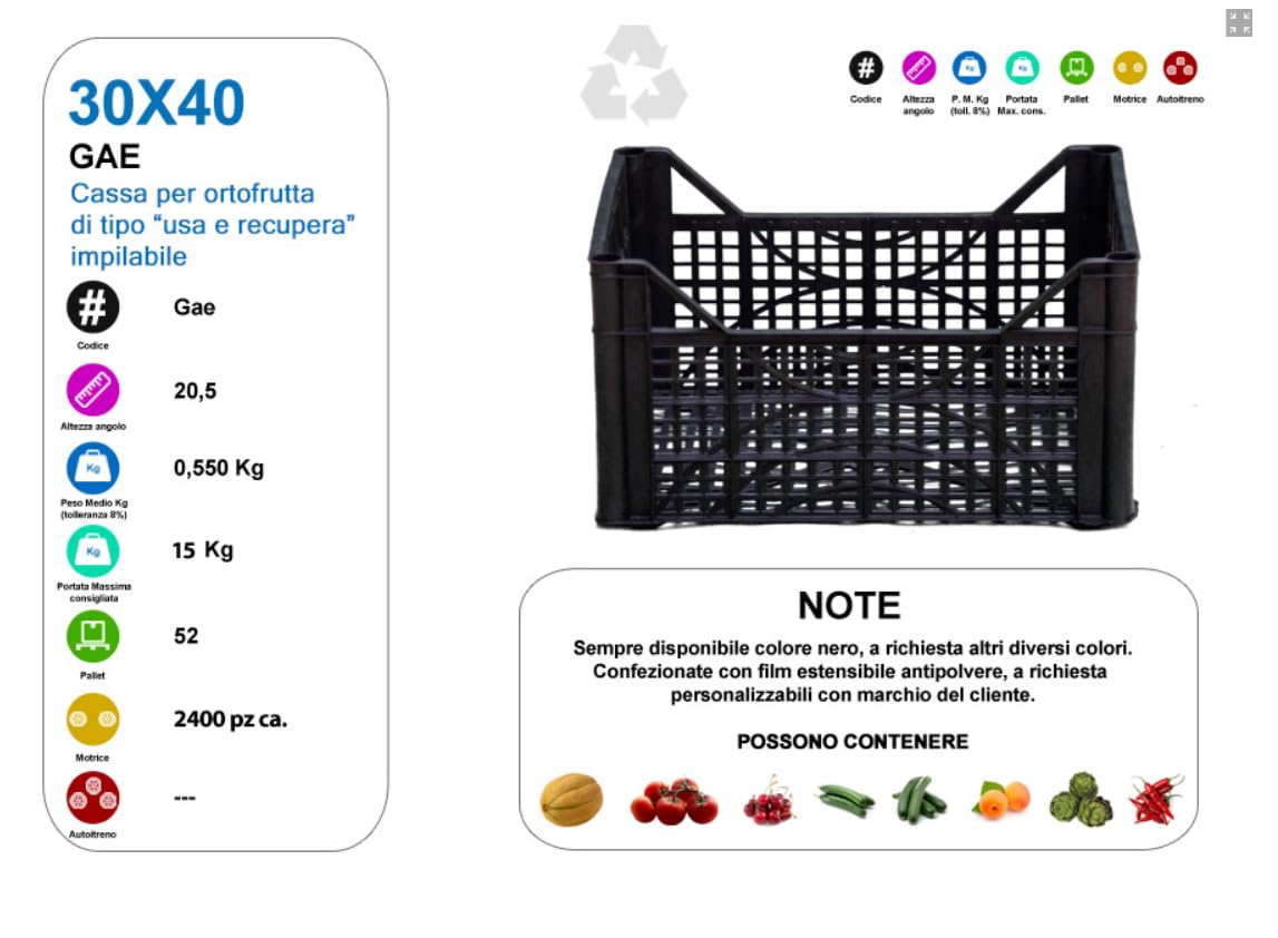 Caja de almacenaje de 30x40cm, caja de frutas y verduras, cesta apilable para frutas y verduras, 15 kg, color negro (12)