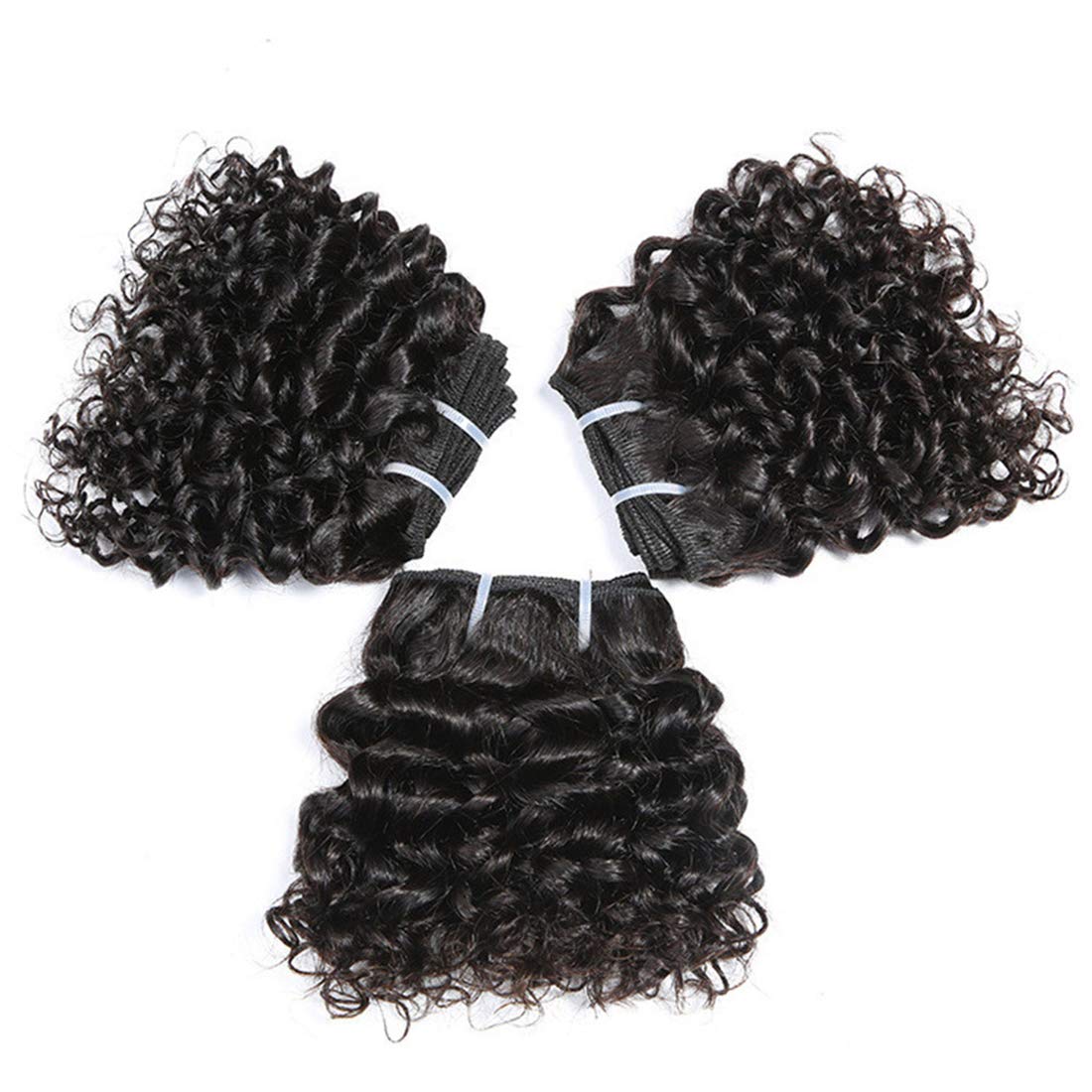 Peruvian Virgin Hair Short Kinky Curly Human Hair Weave Bundles 6 Pieces 6 Inches Weave with 1 Small Closure Natural Black Color 238 Grams