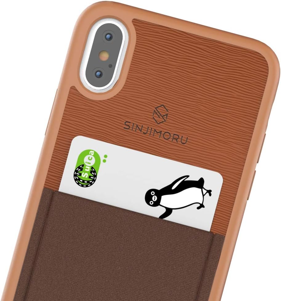 Sinjimoru iPhone X case with Card Holder, Slim Card Wallet case. Sinji Pouch Case for iPhone X, Brown