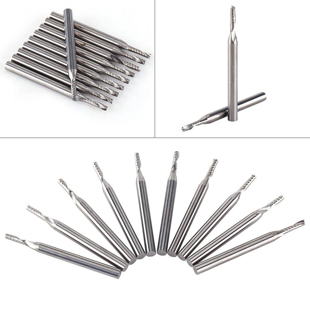 Asixx zestaw frezów trzpieniowych, 10 sztuk, 1/8", węglik wolframu, frez trzpieniowy CNC, narzędzie do grawerowania, pojedyncze frezy spiralne (10 sztuk)