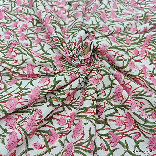 Indianhandicraft Ss29 Tissu imprimé à la main 100 % coton Motif floral Rose Cover