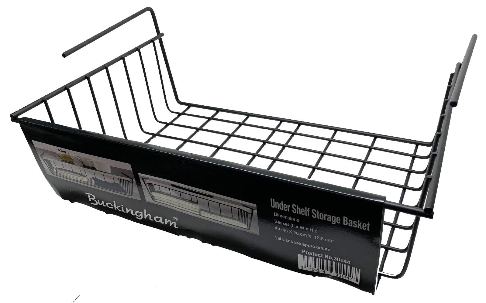 Buckingham Black Premium Under Shelf Storage Basket Kitchen Storage Rack Under Cabinet Hanging Solid Metal Wire Rack Organiser For Home Office Pantry Bathroom 40 Cm