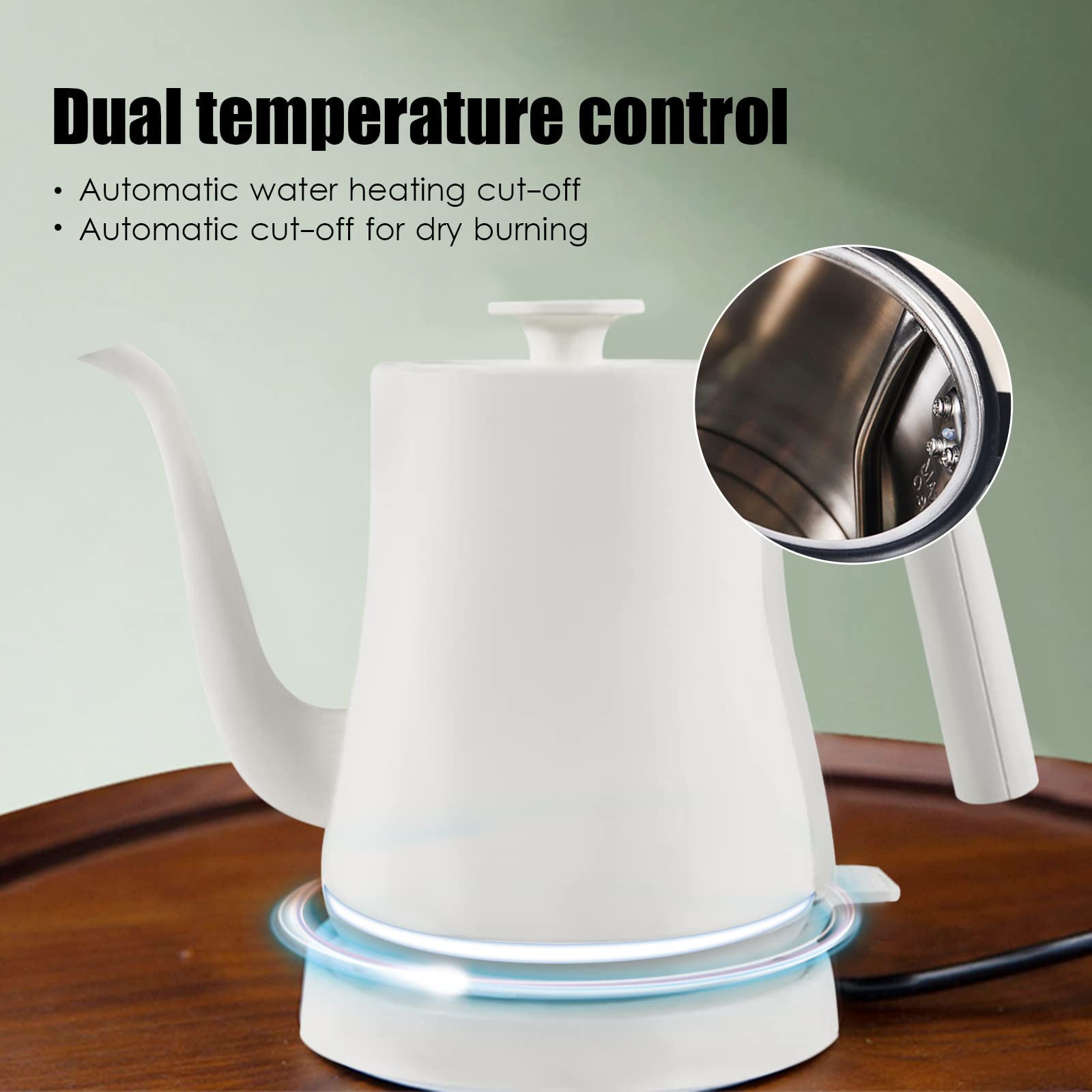 Hervidor Eléctrico Café Contemporáneo, Té Hervidor Eléctrico Hervidor Deua Hervido Silencioso, Apagado Automático 3.5 Minutos de Calefacción, Café, Tat/White
