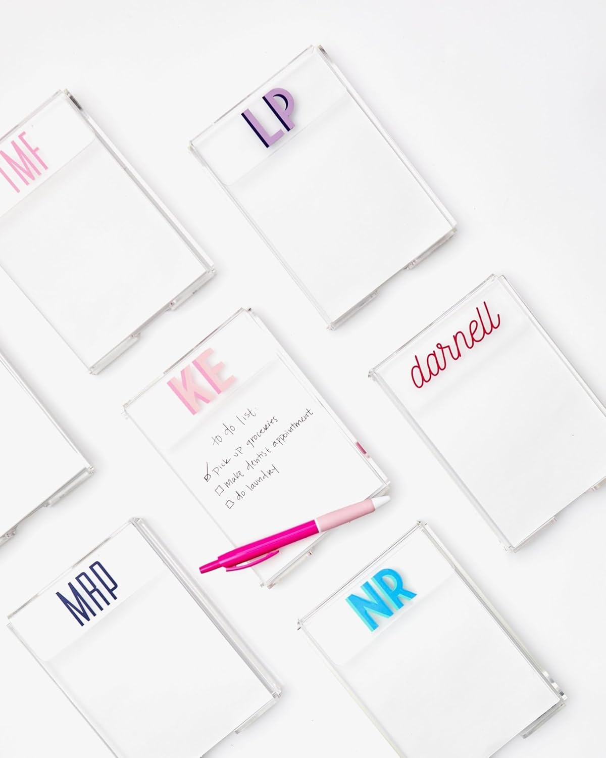 Personalized Acrylic Notepad Holder – Custom Desk Accessory with Shadow Monogram or Name, Includes 150 Sheets, Gift for Teacher, Graduate, Student, or Mom, Under $30