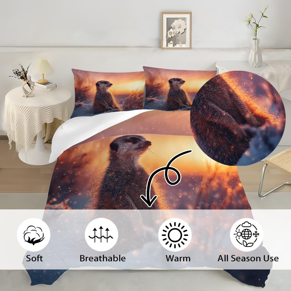 Nastolatki Dzieci 3-częściowa poszwa na kołdrę 240x220 cm Surykat Śnieg Zwierzęta Mikrofibra Łatwa pielęgnacja Niegniotący Pomarańczowo-Czerwony Zestaw pościeli Przynieś 2 poszewki na poduszki 65x65