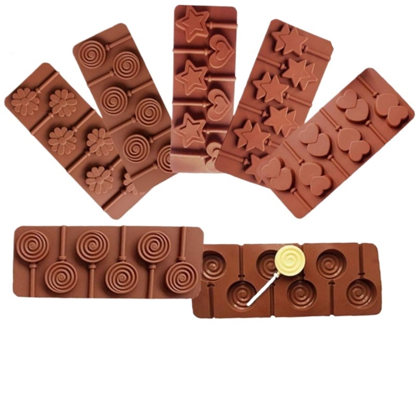 7 pezzi di stampo in silicone rotondo a forma fiore carino for lecca-lecca, caramelle, cioccolato, sapone, teglia Per La Produzione Del Cioccolato
