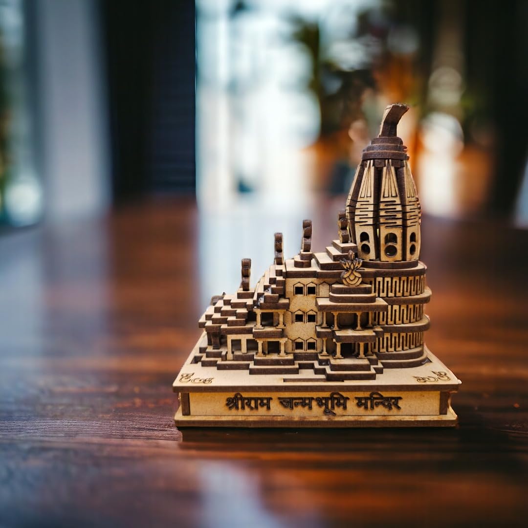 G.FIDEL Ram Mandir Ayodhya Model 3D Replica Handcrafted Wooden Traditional - Intricate MDF Craftsmanship, Authentic Design,- Ideal for Car Dashboard, Home Decor & Gifts