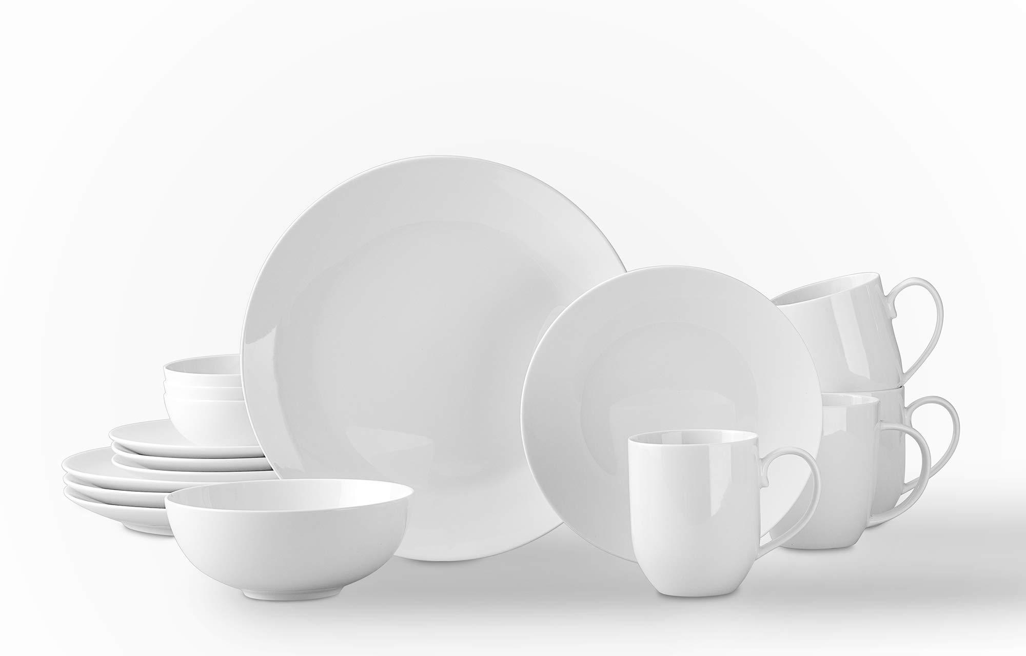 HomeVss, Bone China Coupe Shape, Elegance White 16pc Dinnerware Set