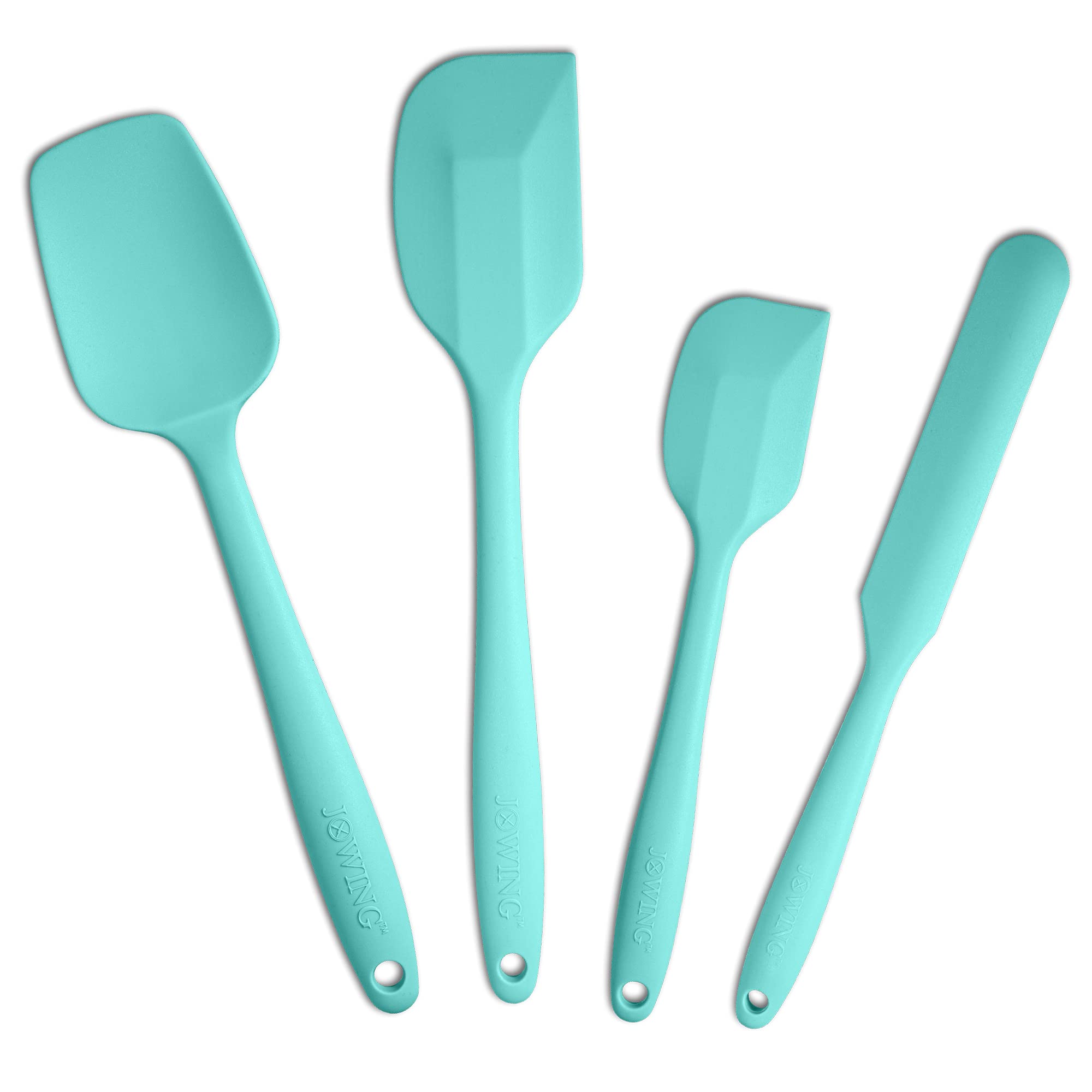 Juego de 4 espátulas de silicona flexibles, resistentes al calor, antiarañazos, para hornear, con núcleo de acero inoxidable, color aguamarina