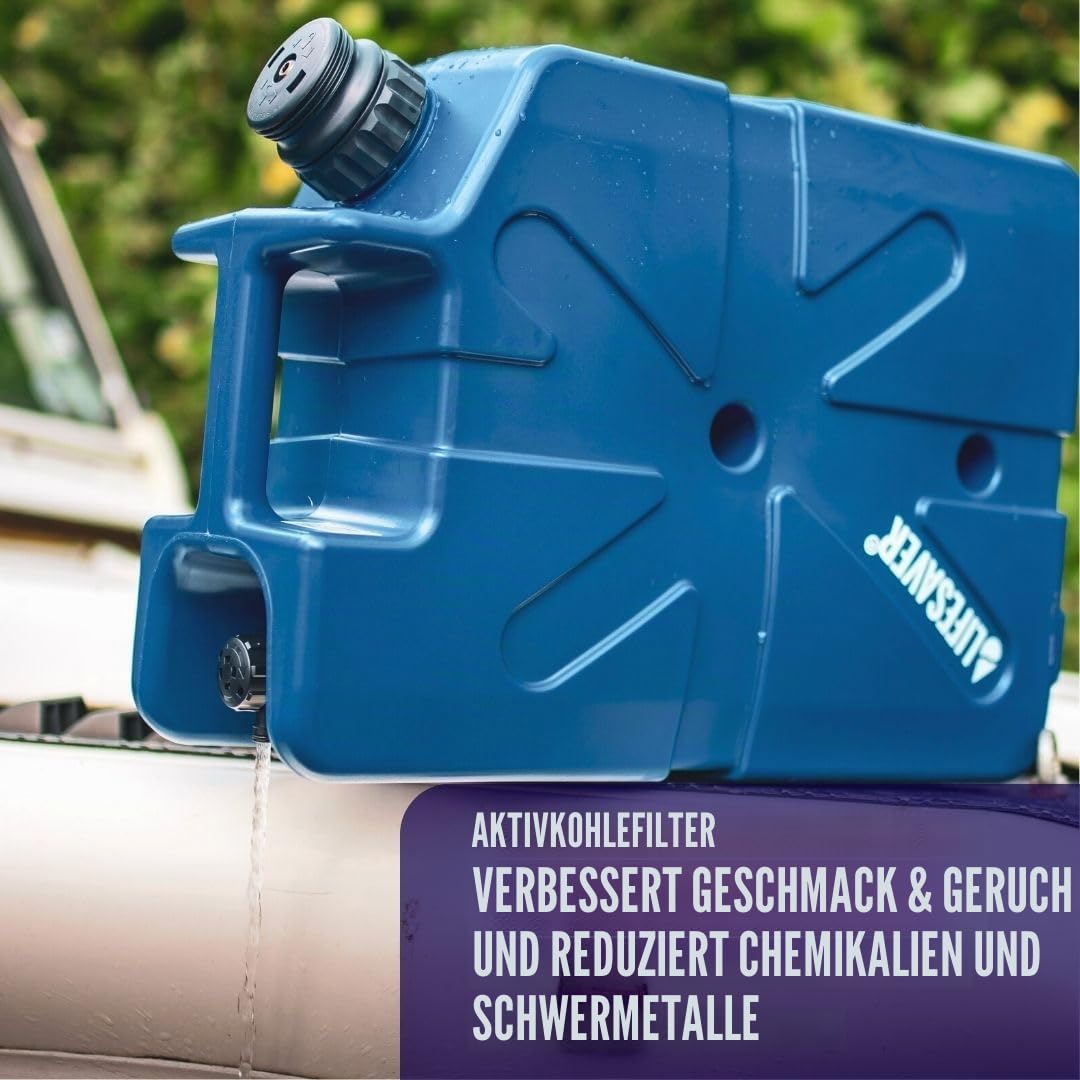LifeSaver® Jerrycan | Wasserfilter Kanister (18,5L) filtert 99,9999% aller Bakterien | Wasseraufbereitung Trinkwasser Camping bis zu 20.000 Liter | Tragbarer Wasserentkeimer Notfallvorsorge (Blue)