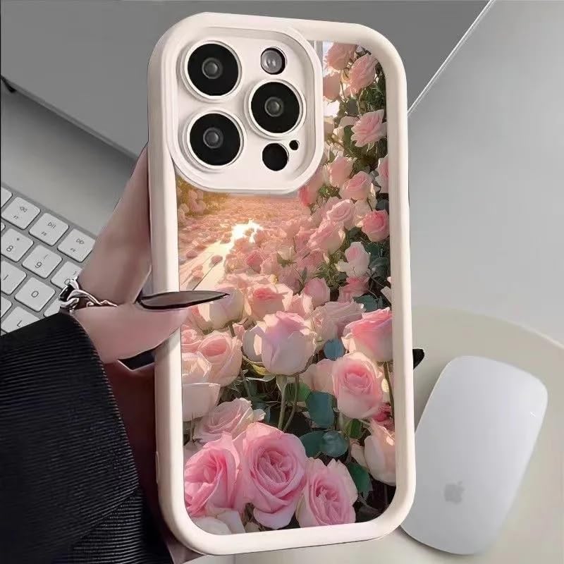 Image of COVERLY White Rose Back Case Cover for iPhone 12 Pro | Hot Pastel Pink Buds Floral Cute Design | Camera Lens Protection | Soft TPU Silicone Fashion Aesthetic Cover for Girls & Women (Multi,Shockproof)