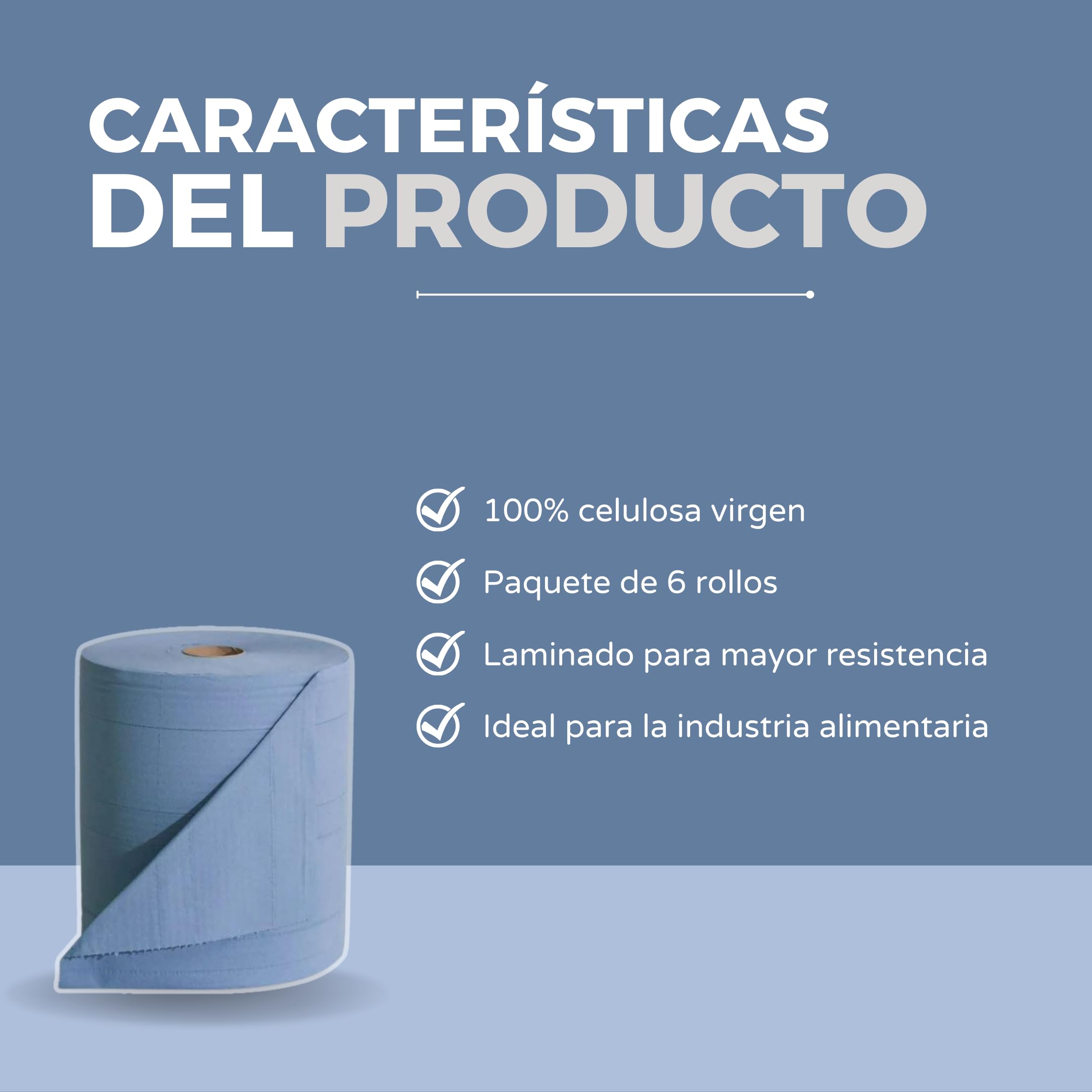 BALSAT Pack de 6 Bobinas de Papel Industrial de celulosa Azul - Rollos 100% Pasta Virgen Azul con Acabado Laminado | 840 gr por Bobina. Industria alimentaria