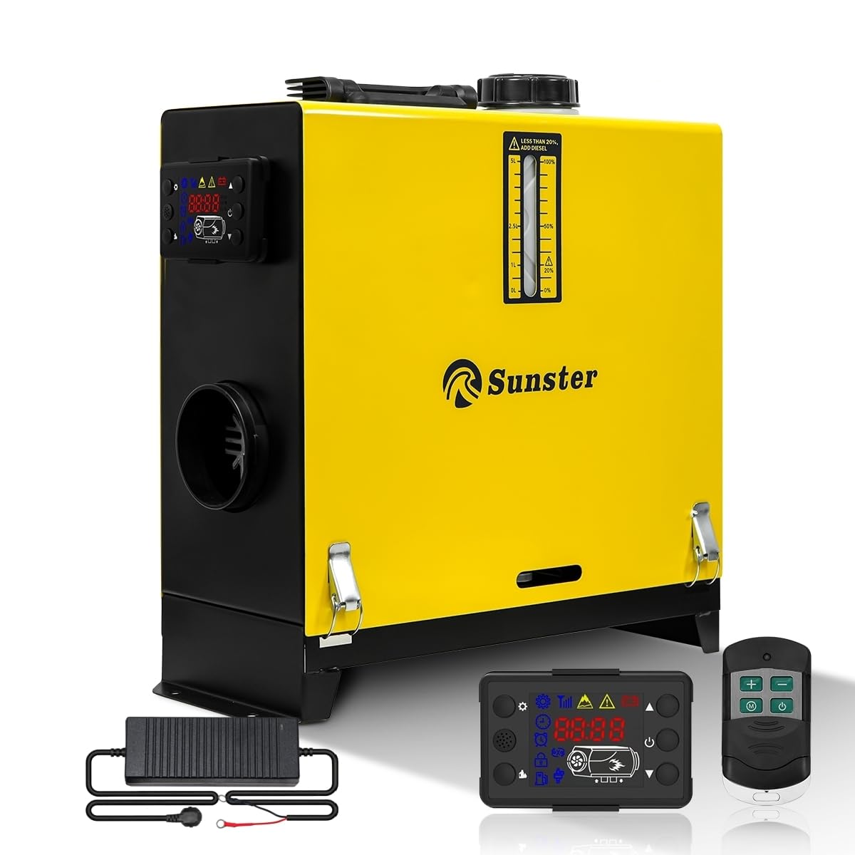 Sunster 8 kW Chauffage diesel, 12V/24V DC & 240V AC Chauffage à air diesel tout-en-un avec adaptateur, télécommande et écran LCD, Chauffe rapidement, Chauffage diesel portable pour camion, fourgon