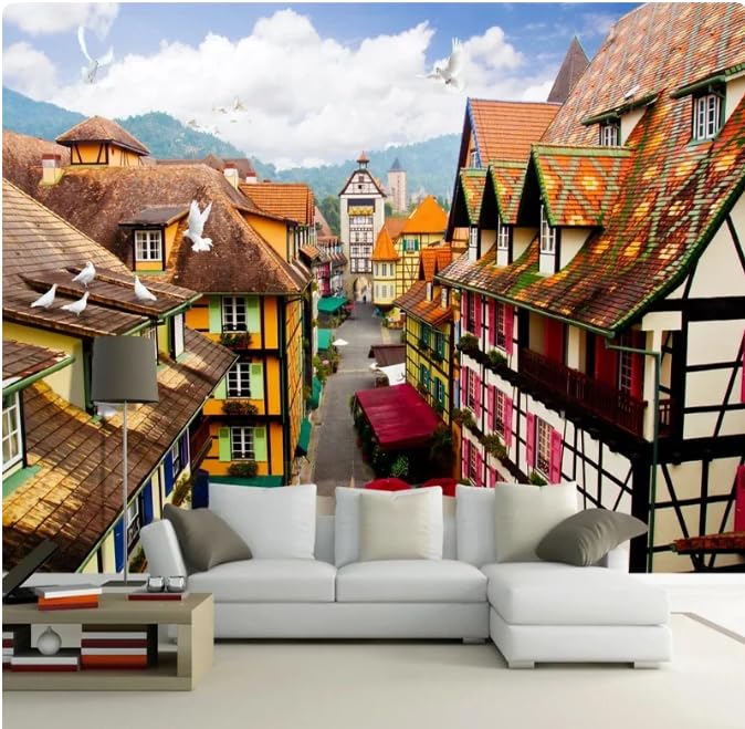Papier peint petite ville bâtiment au format panoramique 3D 400x280 cm pour fond photo