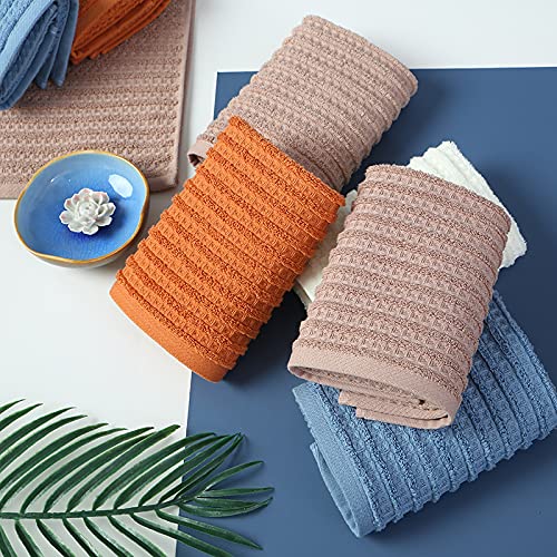 Sense Gnosis Waffle Hand Towel With Terry Striped Pattern Soft 100% Cotton Ultra Absorbent Hand Towels For Bathroom 13 X 29 Inch (Coral Orange, 2 Pieces) #TOP5