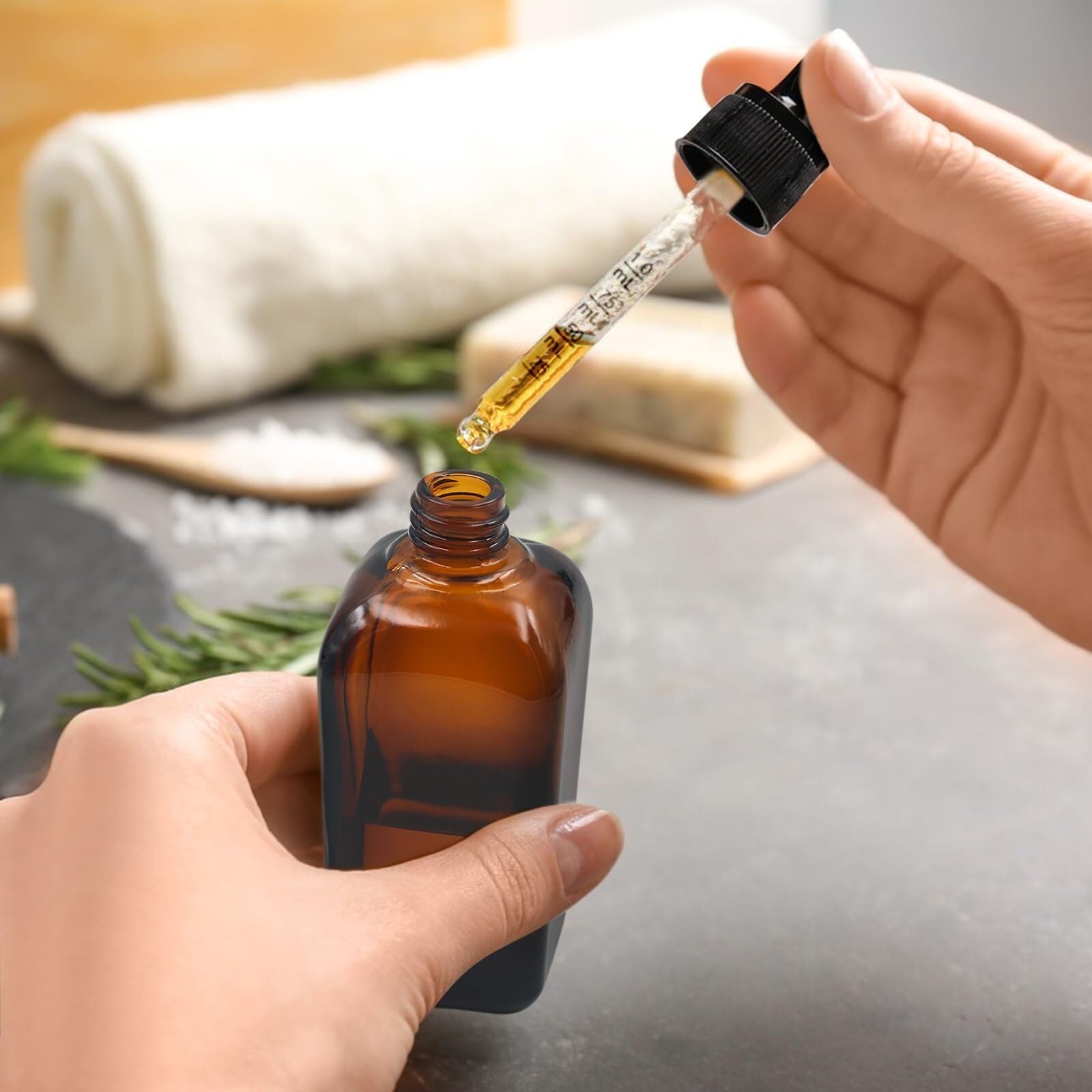 6-Pack 100ml Bernsteinfarbene Glas-Tropfflaschen mit Pipetten für ätherische Öle, DIY & Aromatherapie