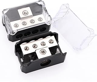 2PCS TuoLauthon 4 Way Power Distribution Block, 1x 0/2/4 AWG Gauge in & 4X 4/8/10 Gauge Out Amp Power Ground Distributor for Car Audio Amplifier Splitter