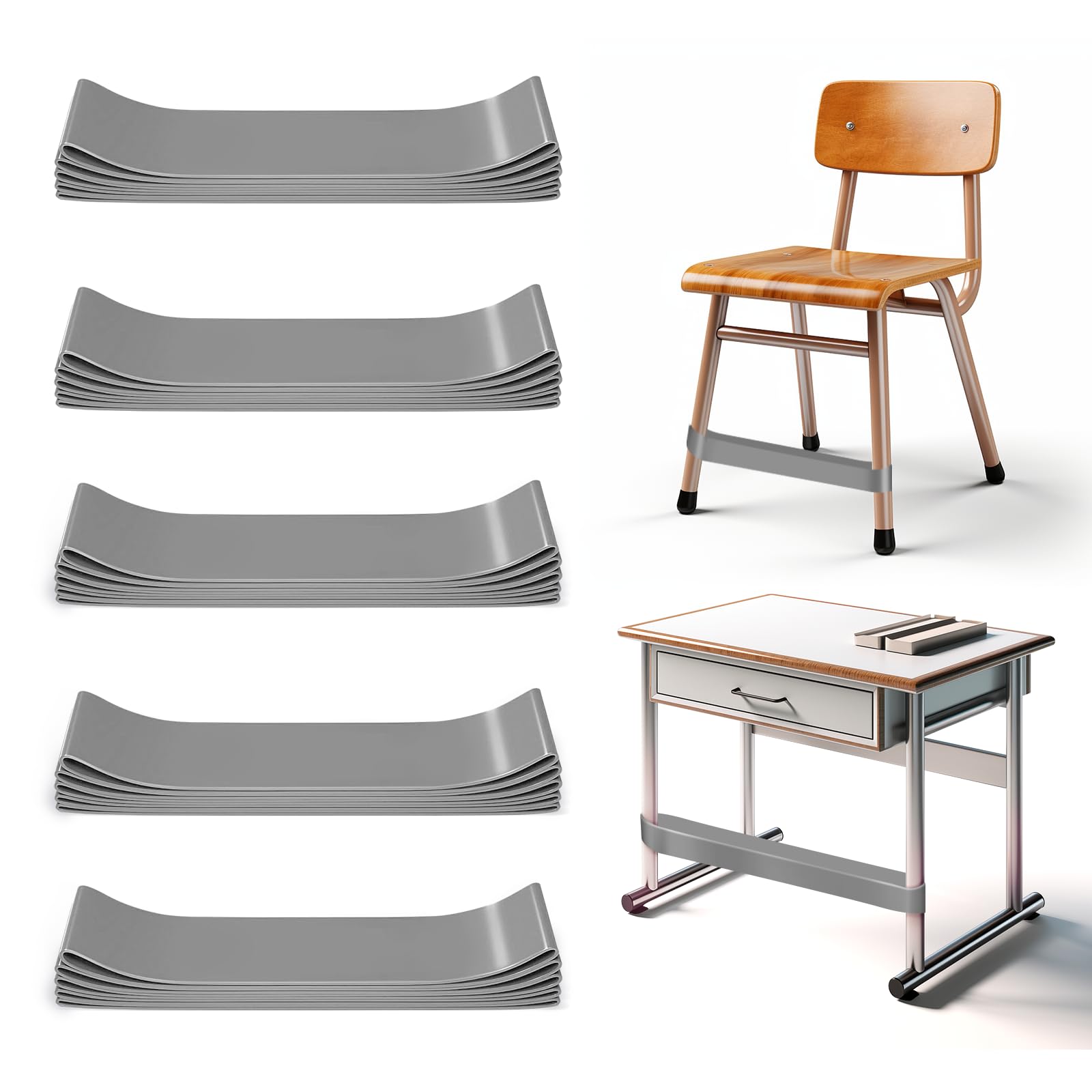 WNSIRVY 25 Pack Chair Bands for Kids with Fidgety Feet, ADHD Tools for Kids, Improve Focus & Reduce Restlessness, Chair Bands for Sensory ADHD ADD Autism - Classroom & Home Must Haves (Gray)