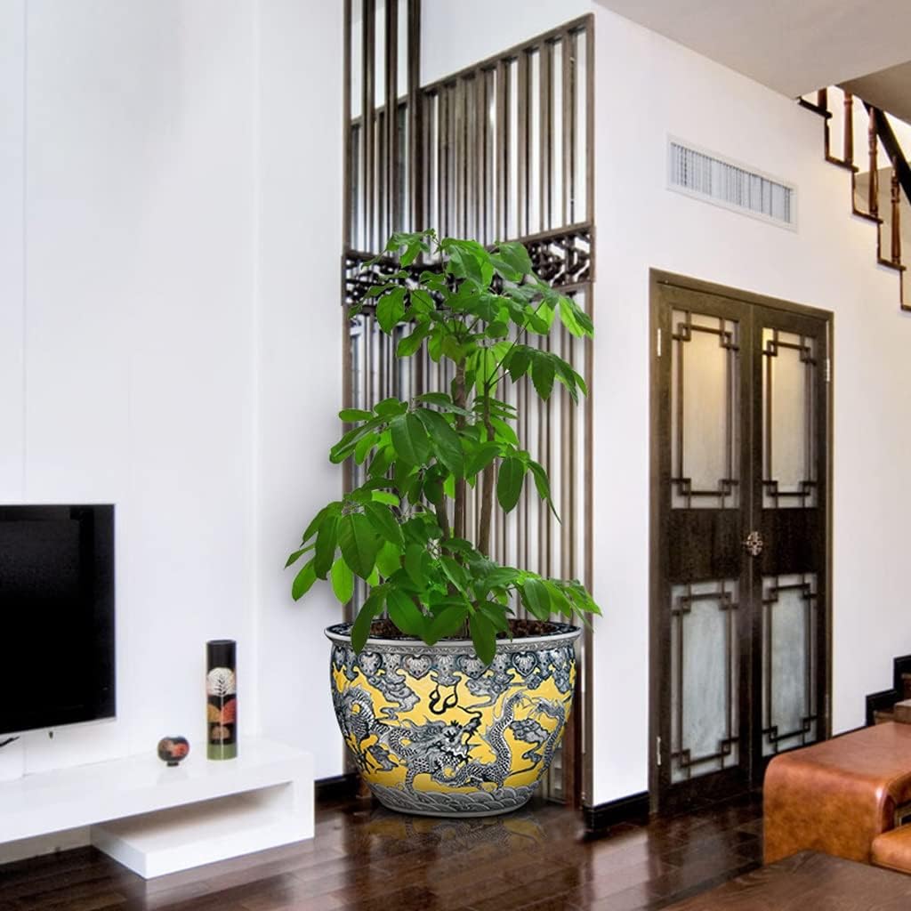 Fish Bowls Hydroponic Plant Container Chinese Style Ceramic Big Water Fish Tank Lotus Tank Raising Koi Tank Home Living Room Floor Feng Shui Lucky Fish Bowl Aquarium Entry Fish Tank ( Color : A , Size