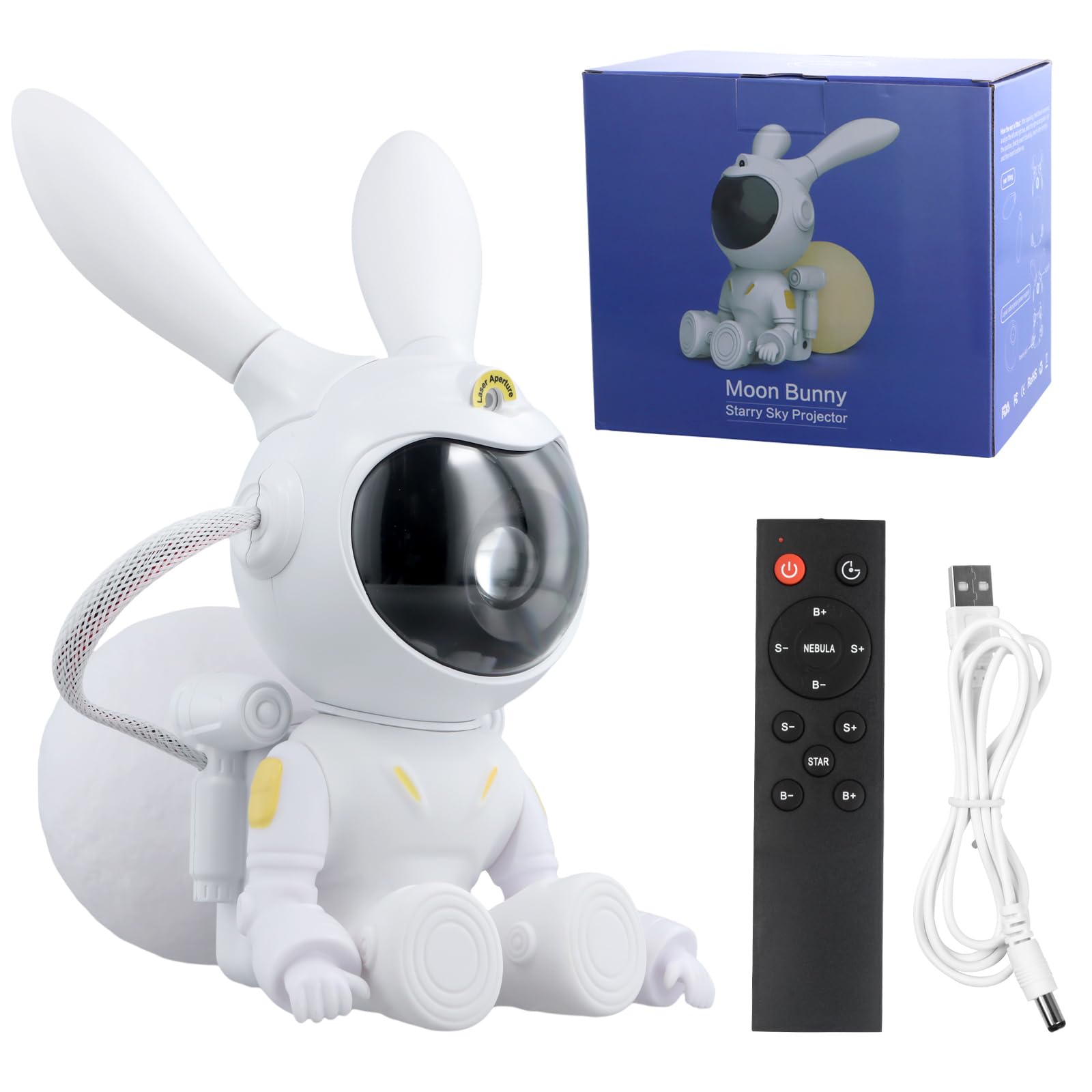 Focenat White Astronaut Galaxy Star Projector, Bunny Astronaut Light Projector With Remote Control, 360°Adjustable Nebula Starry Night Light Projector, Bunny Astronaut Galaxy Night Light For Kids Children