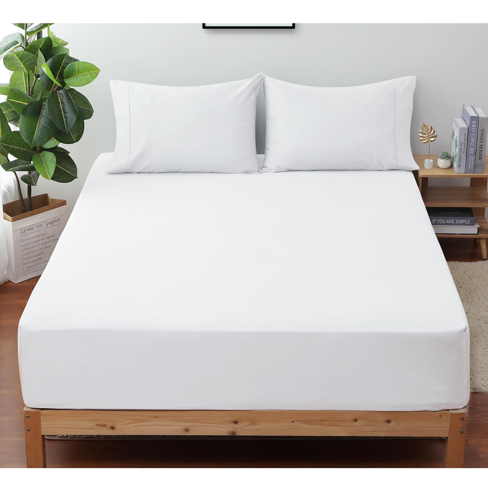 Shunjie.Home 100% Egyptian Cotton 400 Thread Count King Size Sateen Fitted Sheet Only, Deep Pocket for 15" Mattress, Luxuriously Soft, Durable, and Breathable Bed Linen for Ultimate Comfort