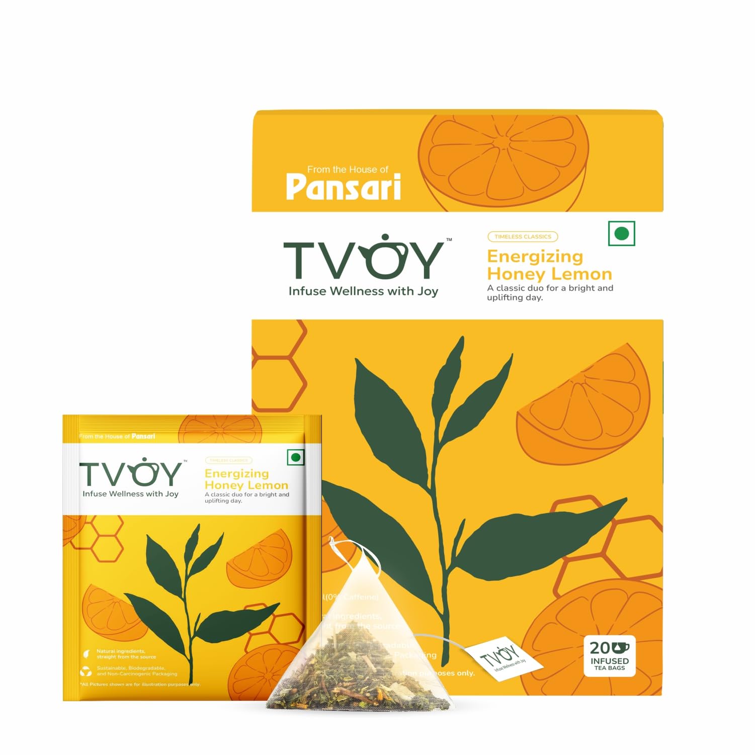 TVOY Honey Lemon Green Tea Bags | Biodegradable Pyramid Tea Bags | Antioxidant-Rich Herbal Tea for Immune Support & Refreshing Flavor |20 Bags Green Tea Honey Lemon | Naturally Delicious & Convenient (B0D47G5Q9G) Amazon Price History, Amazon Price Tracker