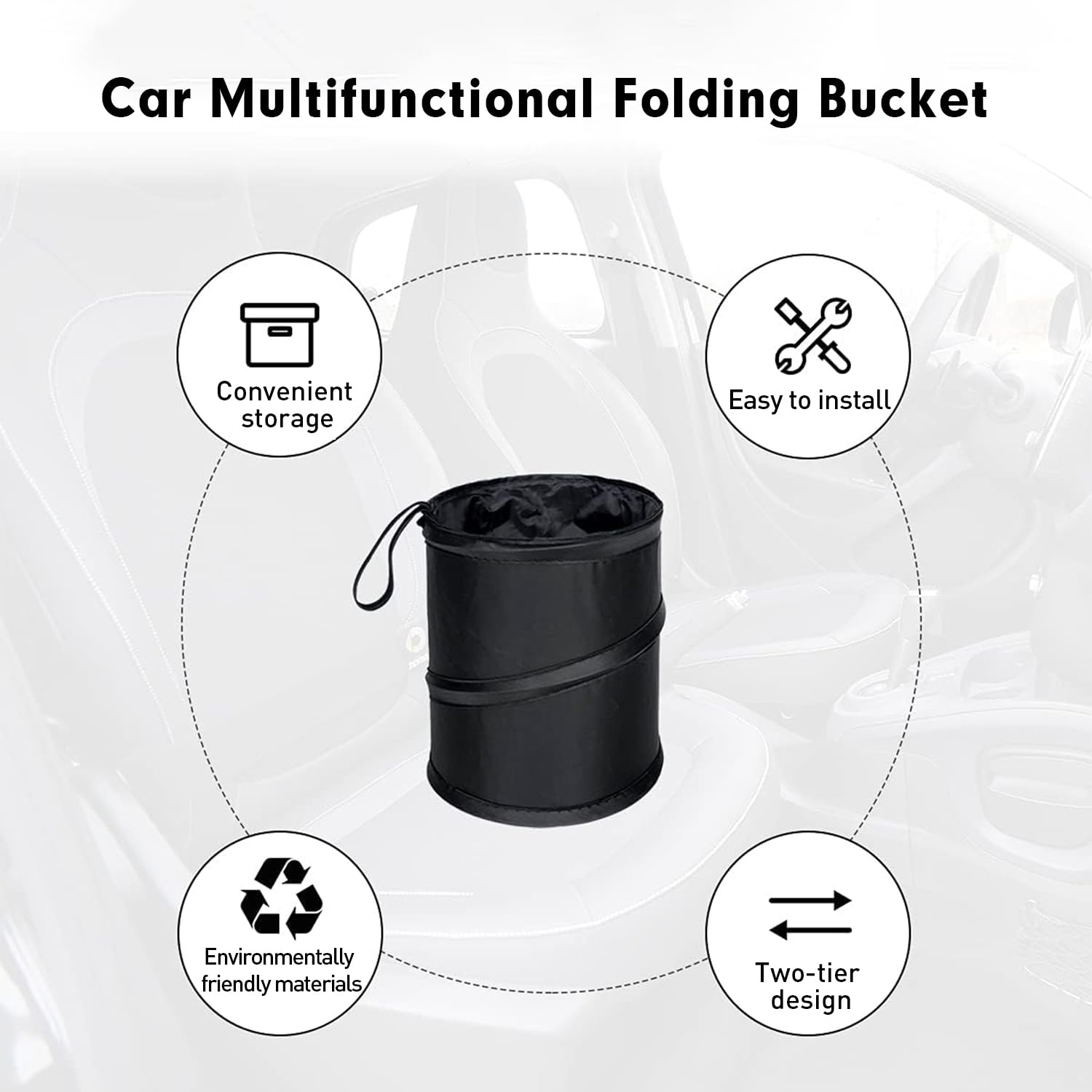 Cestino Auto Pieghevole - Pattumiera Da 16x16x20 Cm Con Fodera Impermeabile, Per Viaggi E Quotidiano