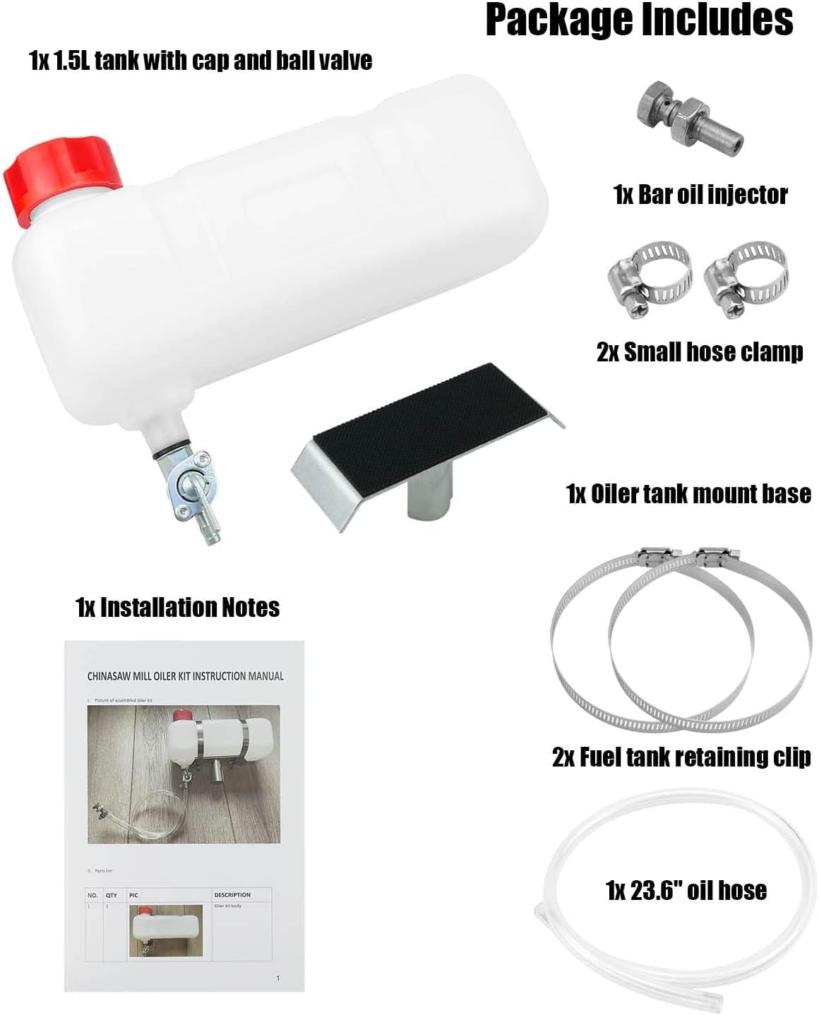 Auxiliary Oiler Kit with Hose Compatible with Most Chainsaw Milling Attachments Chainsaw Grinding Winch Kits Slab Cutting Sawmills and Chainsaw Milling Equipment