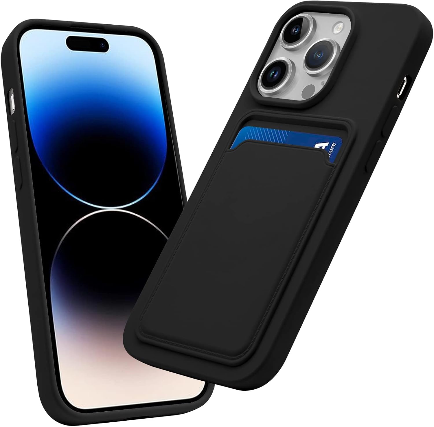 for iPhone 15 Pro Case with Card Holder Slim Fit Durable Protective Card Slot Phone Case for Apple iPhone 15 Pro 6.1" - Black