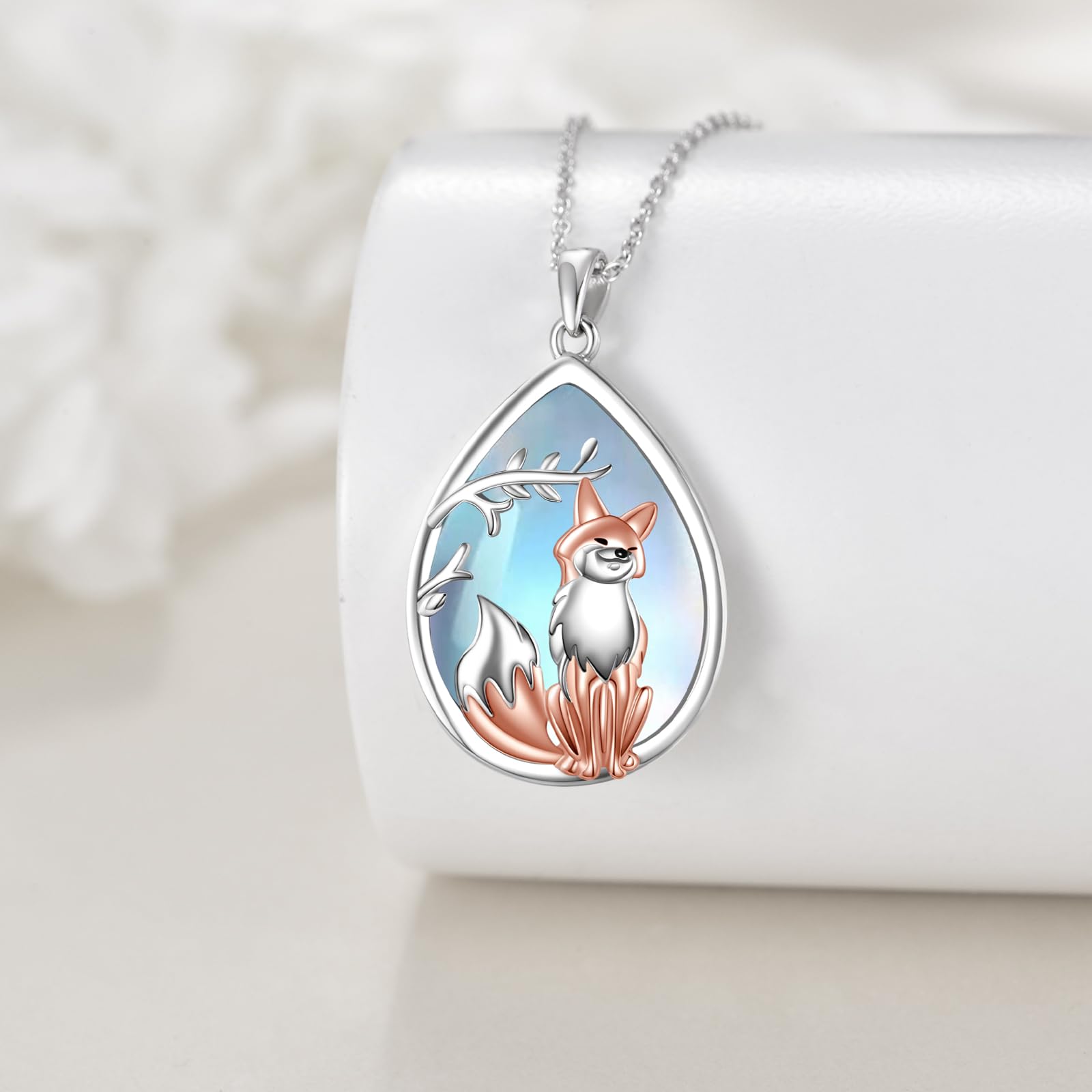 VONALA Fuchs Halskette 925 Sterling Silber Fuchs Mondstein Anhänger Niedliches Tier Fuchsschmuck Geschenke für Frauen