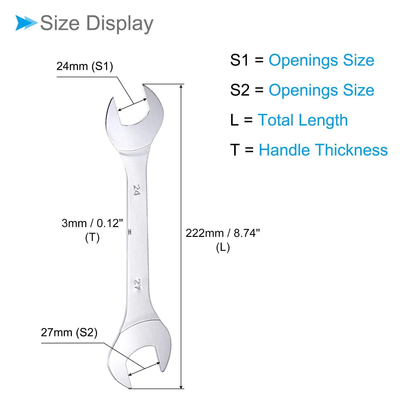 CoCud Thin Open End Wrench, Metric 24mm x 27mm, Double Ended Slim Wrench - (Applications: for Thin Nuts Narrow Spaces), 2-Pieces - Image 2
