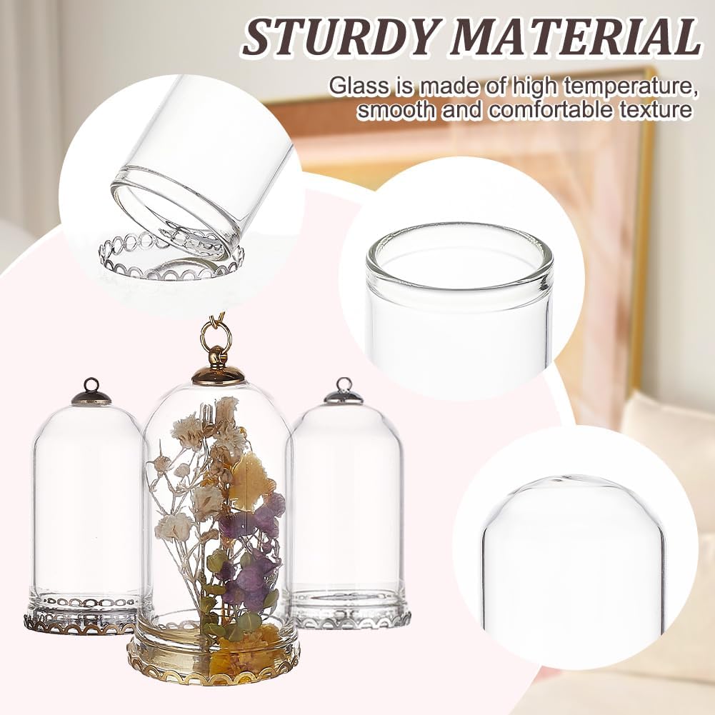 BENECREAT 12 Sets Clear Tube Glass Pendant with Finding 1.8x1 Inch Hollow Glass Dome Vial Pendant with 3 Colors Metal Base Charms for Necklaces DIY Jewelry Making - Image 4