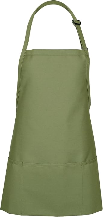 FAME Delta Plus Original Three Pocket Bib Apron - F10 - Sage WFA18913SA | Non-ANSI, 24" L x 28" W, Polyester/Cotton Twill Blend, Adjustable Neck, Full Width 3-Section Pocket, Machine Washable