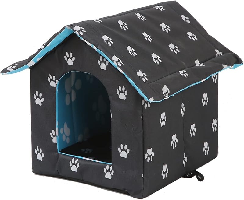 Outdoor Cat House, Cat Houses for Outdoor Cats, Weatherproof Warm and Insulated Cat House with Transparent Curtain Pet House, Stray Cats Shelter (Black, Large-Houses)