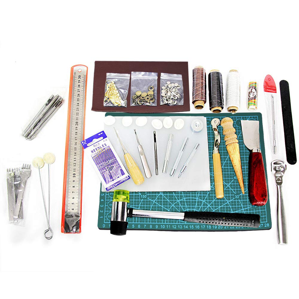 Joyfulbid 42 Pcs Leather Craft Tools Kit Diy Sewing Stitching Punch Carving Working Saddle