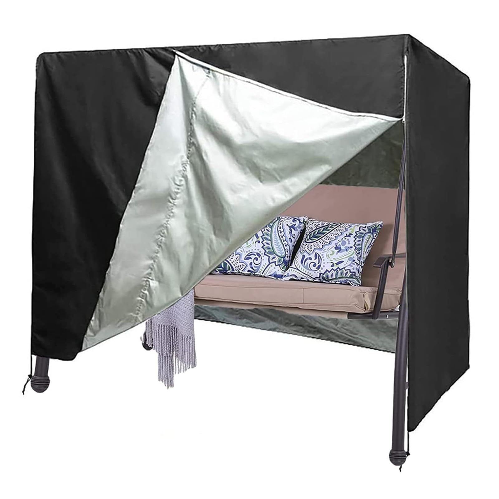 Waterproof Garden Swing Cover, Heavy Duty 210D Oxford Hammock Cover UV Protection with Zips, Outdoor Swinging Chair Covers Windproof for Patio Yard (Black,220 x 145 x 170cm)