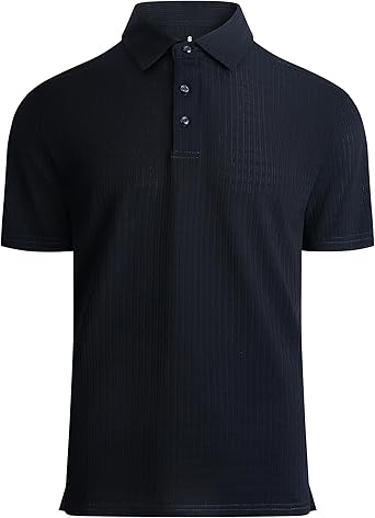 Alex Vando Mens Bubble Jacquard Polo Shirt Super Stretch Short Sleeve Polo Shirts for Men