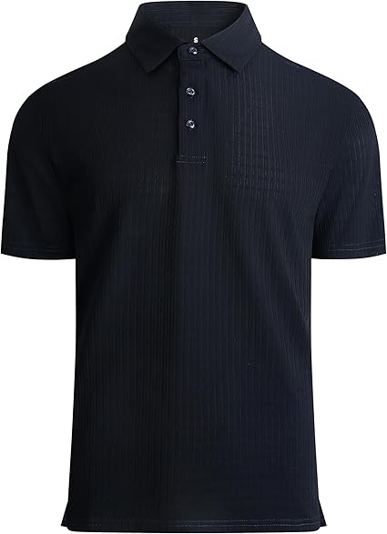Alex Vando Mens Bubble Jacquard Polo Shirt Super Stretch Short Sleeve Polo Shirts for Men