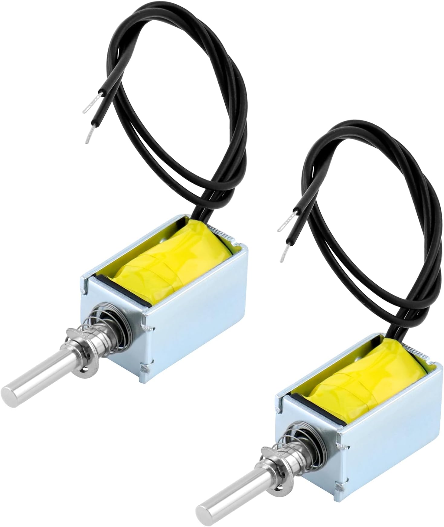 QWORK 2 Pack DC 6V Push Pull Solenoid Electromagnet with 50g Force 4mm Stroke Energized 25% Duty Cycle and 20cm Cable