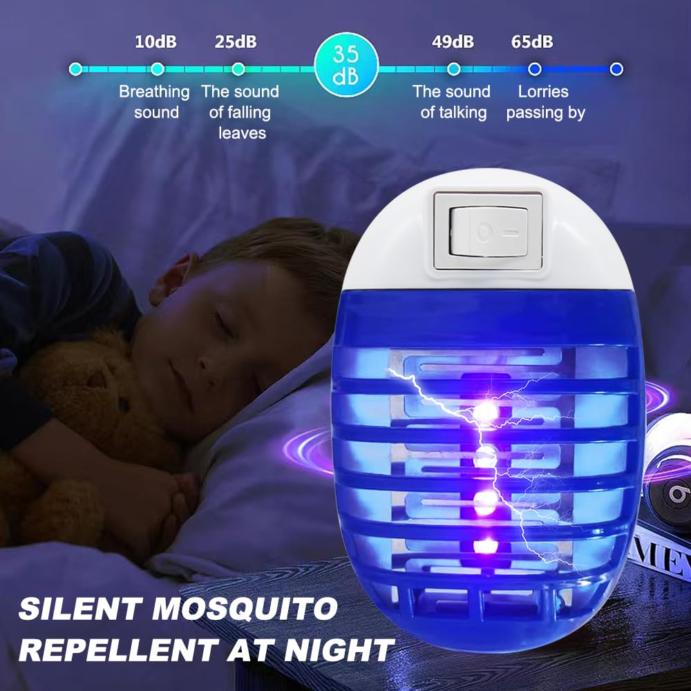 Lampada Antizanzare Elettrica, 4 Pezzi Lampada per Zanzare, Trappole per Zanzare con Lampade UV, Presa Repellente per Zanzare, per Falene, Mosche, Zanzare, Interni Camera da Letto Cucina