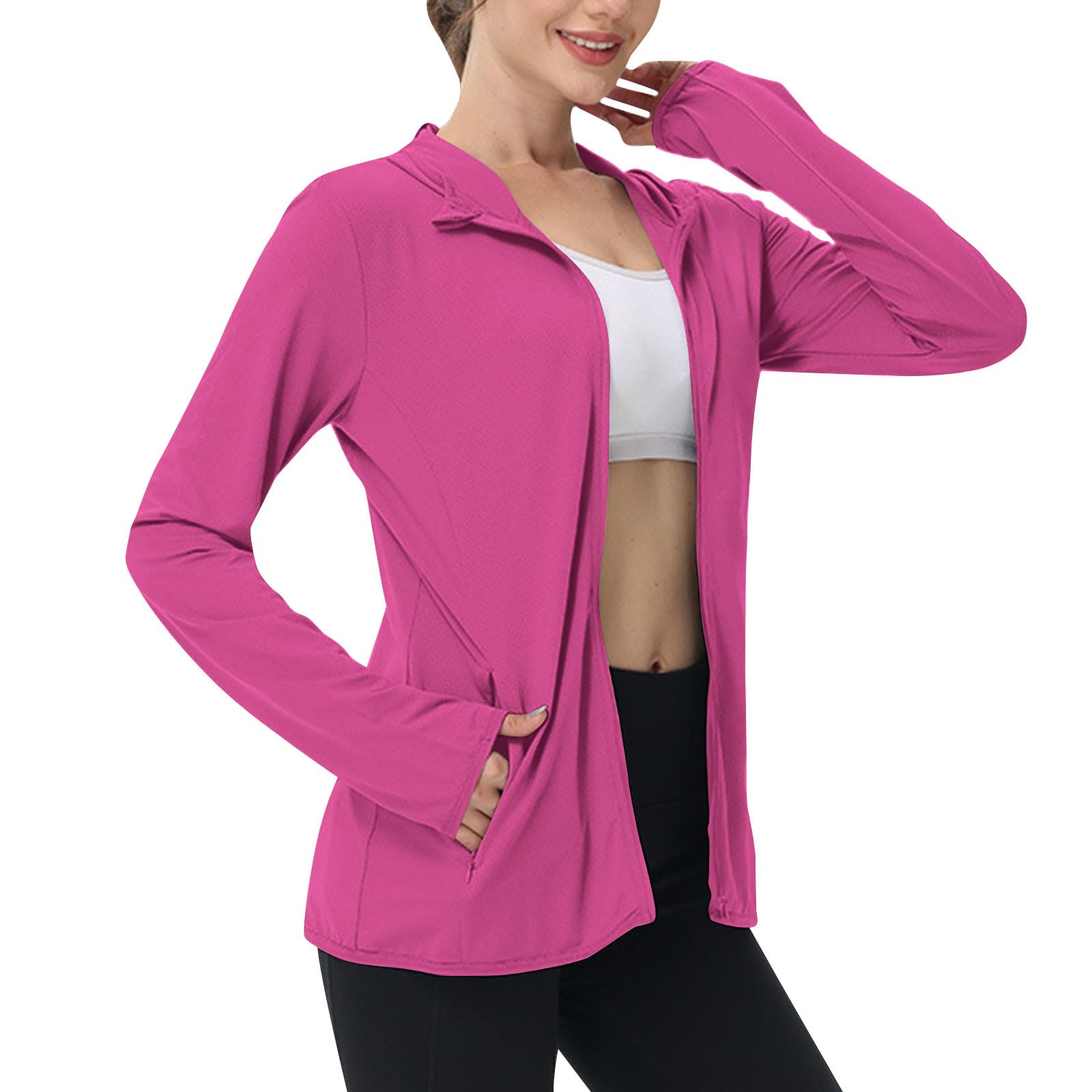Sun Jacket for Women UPF 50+ Lightweight Athletic Jacket Sun Protection Full Zip Hoodies Shirts Hiking Outdoor Pockets — view 27