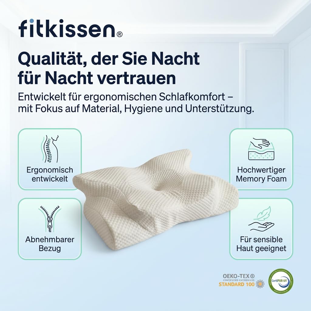 Orthopädisches 4D Kopfkissen - Nackenkissen gegen Nackenschmerzen | Anti Schnarch Memory Foam Nackenstützkissen Rücken-, Bauch- & Seitenschläferkissen Deutsche Entwicklung, Höhenverstellbar