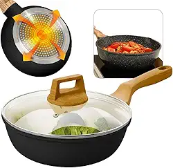 Frigideira Antiaderente em Alumínio Revestida em Cerâmica Com Tampa Vidro Temperado e Cabo Resistente ao Calor Fundo de Aluminio para Fogão a Gás, Elétrico ou Indução (28cmfunda)