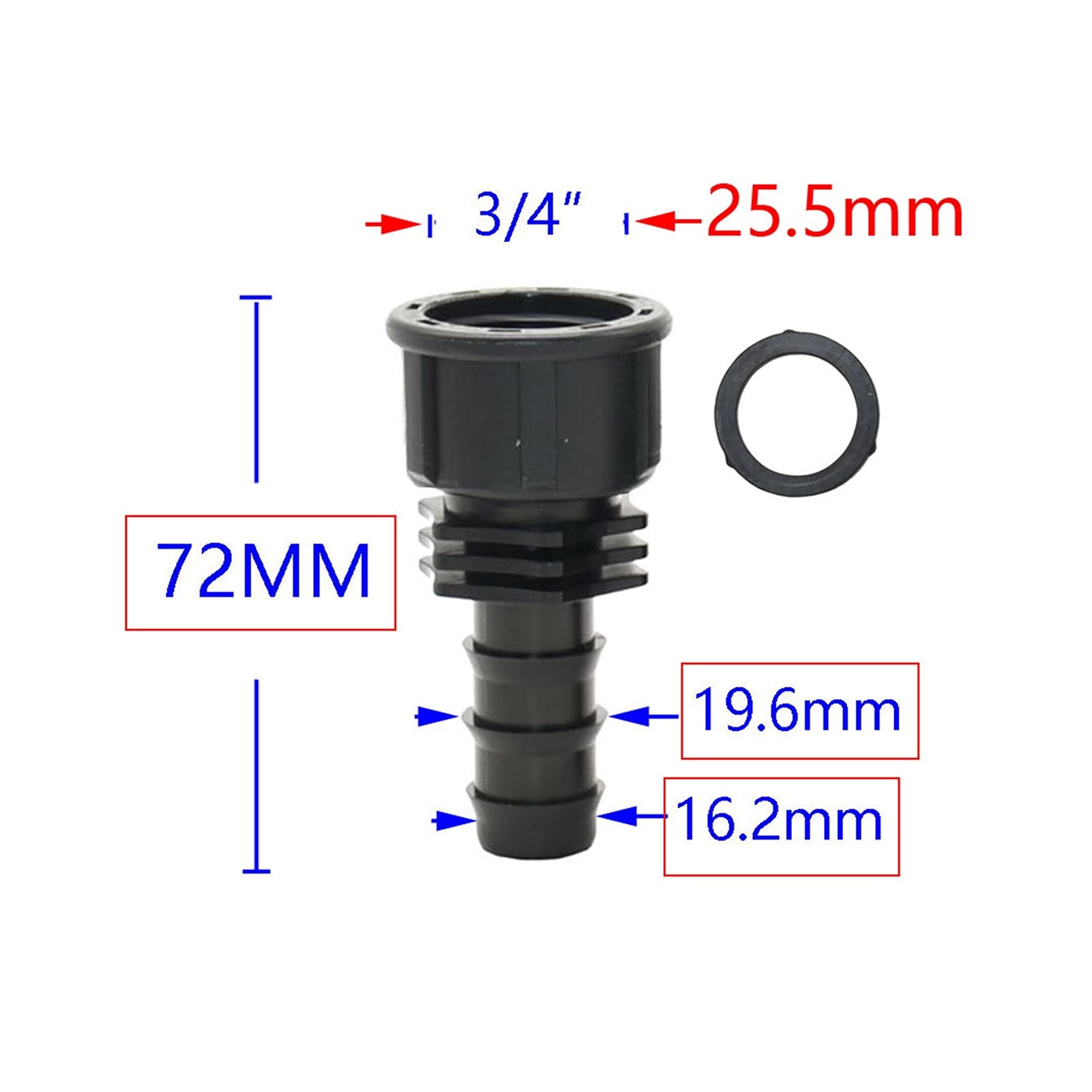 Adaptador de Conector de Manguera 50 16 Mm 20 Mm 25 Mm 32 Mm Conectores de Púas de Manguera de Pe con Roscaho Hembra de 1/2 3/4 1 Pulgada 1/2 3/4 1 "Conector de Púas de Manguera de Plástico/1I2 a 20Mm