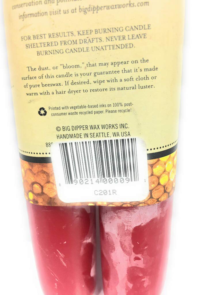Big Dipper Wax Works Red Candles, Beeswax Taper Candles, 24-Hour Long Burn, Pure Beeswax Candle 15
