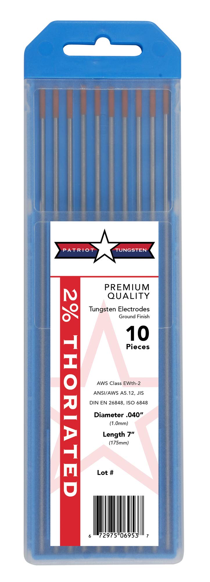 TIG Welding Electrodes 2% Thoriated WT20 (EWTh-2) Red .040" 10 Pack