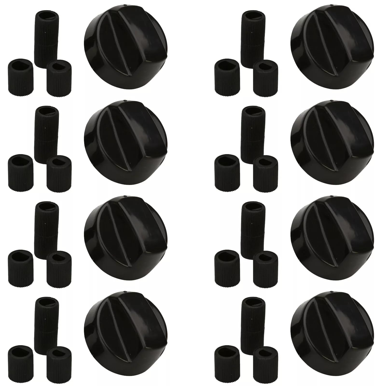 Masterpart Black Pack Of 8 Hob Oven Cooker Control Knobs With Adaptors Compatible With Elba Cookers & Ovens