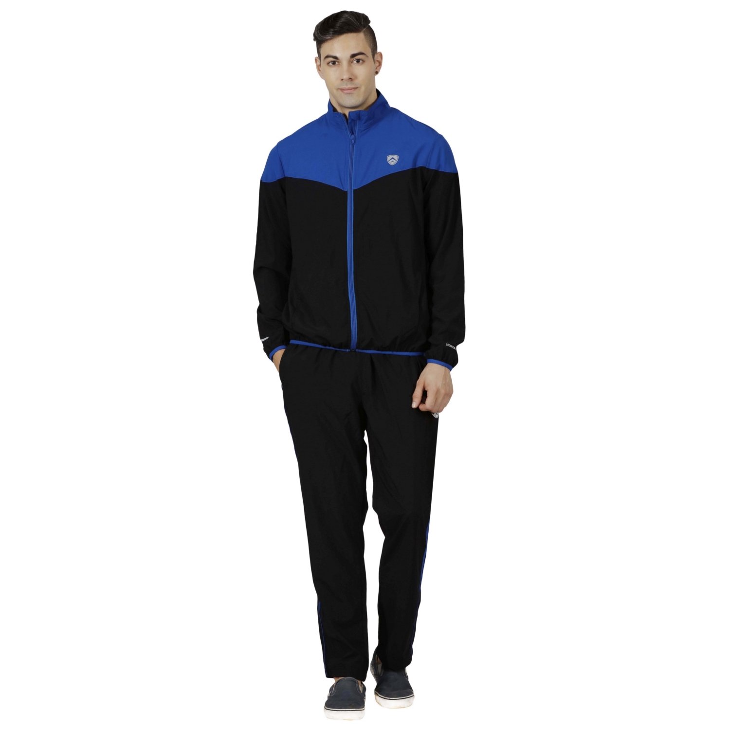 Sport Men Microfiber Stretch Polyester Training Jacket, Medium (Black Blue)-image-41